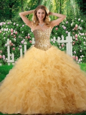 Exclusive Ball Gown Sweet 16 Dresses with Beading and Ruffles in Champagne