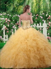 Exclusive Ball Gown Sweet 16 Dresses with Beading and Ruffles in Champagne