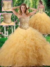 Exclusive Ball Gown Sweet 16 Dresses with Beading and Ruffles in Champagne