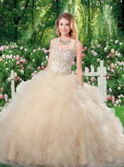 Exquisite Puffy Straps Champagne Quinceanera Dresses for 2016