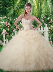 Exquisite2016  Champagne Sweet 16 Dresses with Beading and Ruffles
