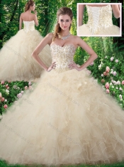 Exquisite2016 Champagne Sweet 16 Dresses with Beading and Ruffles