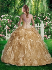 Fashionable Sleeveless Beading Sweet 16 Gowns in Champange