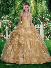 Fashionable Sleeveless Beading Sweet 16 Gowns in Champange