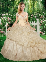 Gorgeous Straps Brush Train Quinceanera Gowns with Beading