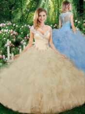 Luxurious Ball Gown Beading Quinceanera Dresses with Cap Sleeves