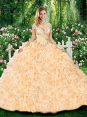 Luxurious Ball Gown Cap Sleeves Quinceanera Dresses with Beading and Ruffles for Fall