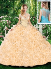 Luxurious Ball Gown Cap Sleeves Quinceanera Dresses with Beading and Ruffles for Fall