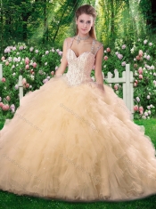Luxurious Ball Gown Champange Quinceanera Dresses with Beading and Ruffles