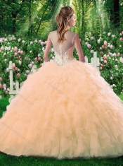 Luxurious Ball Gown Champange Quinceanera Dresses with Beading and Ruffles