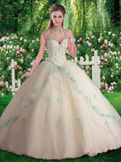 New Styles  Sleeveless Beading and Appliques Sweet 16 Dresses in Champange