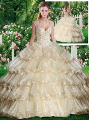 New Styles Straps Champange Sweet 16 Dresses with Beading and Ruffled Layers