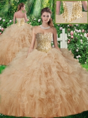 New Styles  Sweetheart Quinceanera Gowns with Beading and Ruffles in Champagne