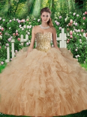 New Styles  Sweetheart Quinceanera Gowns with Beading and Ruffles in Champagne