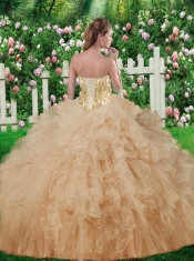 New Styles  Sweetheart Quinceanera Gowns with Beading and Ruffles in Champagne