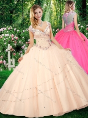 Pretty Ball Gown Cap Sleeves Straps Beading Quinceanera Dresses