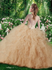 Pretty Straps Beading 2016 Quinceanera Gowns in Champange