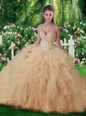 Pretty Straps Beading 2016 Quinceanera Gowns in Champange