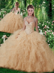 Pretty Straps Beading 2016 Quinceanera Gowns in Champange