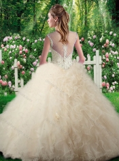 Romantic Ball Gown Champange Sweet 16 Dresses with Beading and Ruffles