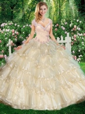 Romantic Ball Gown Quinceanera Gowns with Beading and Ruffled Layers