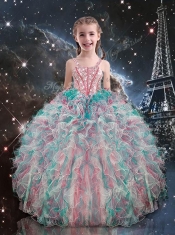 2016 Pretty Straps Adorable Little Girl Pageant Dresses with Beading and Ruffles