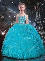 2016 Straps Adorable Little Girl Pageant Dresses with Beading and Ruffles in Baby Blue