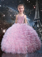 Fashionable Straps Adorable Little Girl Pageant Dress with Beading in Pink