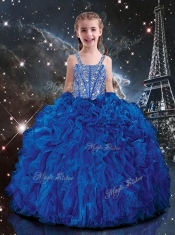 Hot Sale Ball Gown Straps Beading Adorable Little Girl Pageant Dress in Blue