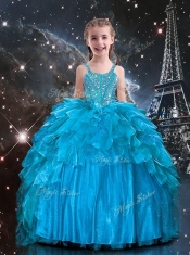 New Arrivals Straps Adorable Little Girl Pageant Dresses with Beading in Blue