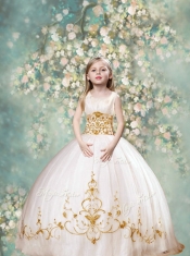 Perfect Ball Gown Scoop Adorable Little Girl Pageant Dresses in White and Gold