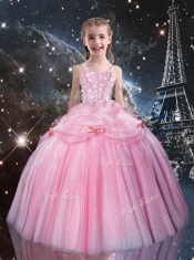 Sweet Ball Gown Straps Pink Beading Adorable Little Girl Pageant Dresses