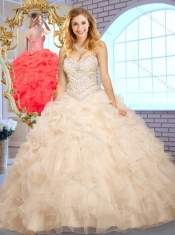 Beautiful Ball Gown Champagne Sweet 16 Dresses with Beading and Ruffles