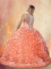 Beautiful Straps Brush Train Quinceanera Dresses with Ruffles and Appliques