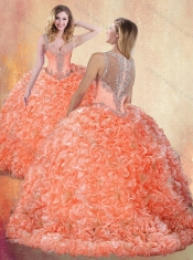 Beautiful Straps Brush Train Quinceanera Dresses with Ruffles and Appliques