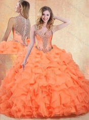 Beautiful Straps Orange Red Sweet 16 Dresses with Ruffles and Appliques