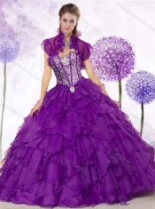 Cheap Ball Gown Purple Quinceanera Gowns with Beading and Ruffles