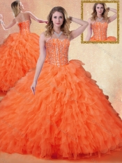 Classical Sweetheart Ruffles Quinceanera Dresses in Orange Red