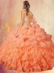 Customized Brush Train Sweet 16 Gowns with Ruffles and Pick Ups
