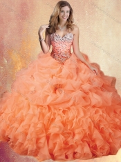 Customized Brush Train Sweet 16 Gowns with Ruffles and Pick Ups