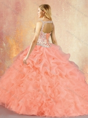 Customized Brush Train Sweet 16 Gowns with Ruffles and Pick Ups