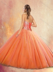 Customized Sweetheart Orange Red Quinceanera Gowns with Beading
