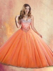Customized Sweetheart Orange Red Quinceanera Gowns with Beading