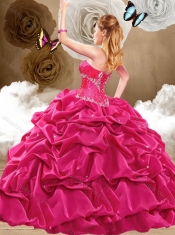 Discount Brush Train Hot Pink Sweet 16 Dresses with Pick Ups