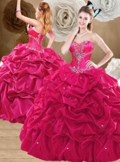 Discount Brush Train Hot Pink Sweet 16 Dresses with Pick Ups