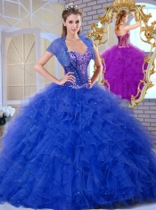 Discount Sweetheart Blue Quinceanera Dresses with Ruffles and Appliques