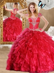 Fashionable Red Quinceanera Gowns with Beading and Ruffles