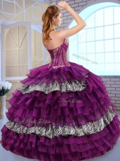 Fashionable Sweetheart Ball Gown Ruffled Layers and Zebra Sweet 16 Dresses