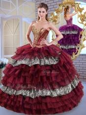 Fashionable Sweetheart Ball Gown Ruffled Layers and Zebra Sweet 16 Dresses