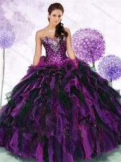 Gorgeous Sweetheart Multi Color Quinceanera Gowns with Ruffles and Sequins